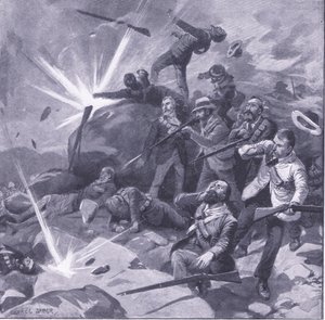 Den sidste stand for Johannesburg-politiet i Bergendal, illustration fra After Pretoria: The Guerilla War, 1902
