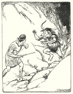 Theseus: "Han havde aldrig set så mærkeligt et dyr" (litho) af George Soper