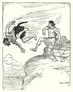 Theseus: "Han sparkede ham over klippen i havet" (litho) af George Soper
