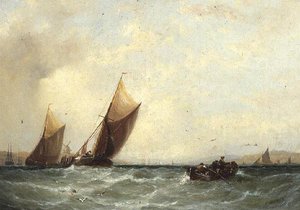 Fiskerbåde ud for en hollandsk kyst af George Stainton