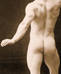 Eugen Sandow, i klassisk oldgræsk-romersk positur, detalje af DGC 1073442 c.1894 bw foto