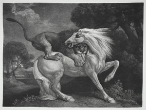 En hest angrebet af en løve af George Stubbs
