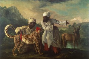 Gepard og kronhjort med to indianere, ca. 1765 (olie på lærred) af George Stubbs