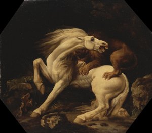 Hest angrebet af en løve (Afsnit C) af George Stubbs