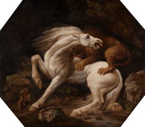 Hest angrebet af en løve Episode C, mellem 1768 og 1769. af George Stubbs