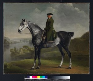 Joseph Smyth Esquire, løjtnant af Whittlebury Forest, Northamptonshire, på en Dapple Grey Horse, ca. 1762-64 af George Stubbs