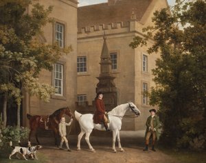 William Henry Cavendish Bentinck, 3. hertug af Portland foran Welbeck Abbey Ridestalde, 1766-7 af George Stubbs