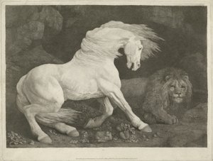 Hesten og løven, 1770 (mezzotint)