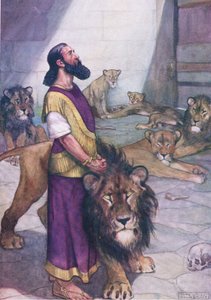 Daniel i løvehulen, fra The Bible Picture Book udgivet af Thomas Nelson, ca. 1950 (litografi)