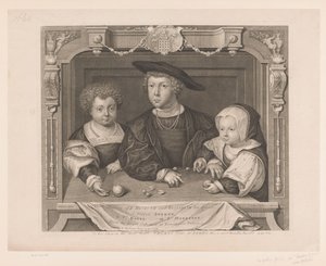 Portret van Dorothea, Johan En Christina van Denemarken Tre børn af K. Henry VII og Elizabeth hans dronning. I. Prince Arthur, ii. Pr. Henry, iii. PS. Margaret (titel på objekt) Portretten van de Tudors (serietitel) Historiske portrætter (serie af George Vertue