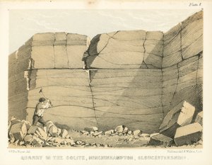 Stenbrud i Oolite, Minchinhampton, Gloucestershire (koloreret stik) af George Victor Du Noyer