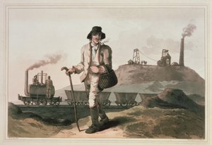 Blenkinsop lokomotiv på Middleton colliery nær Leeds, graveret af Robert og Daniel Havell, 1814