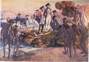 Guvernør Phillip i Sydney Cove (farve litho)