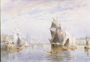 Lille håndværk på floden ved Whitby ved Whitby Bridge, 1877 (wc og skrabe ud)
