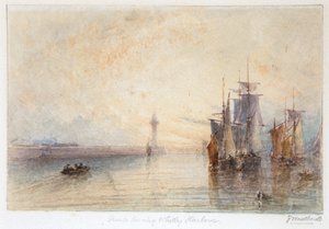 Skibe forlader Whitby Havn (akvarel)