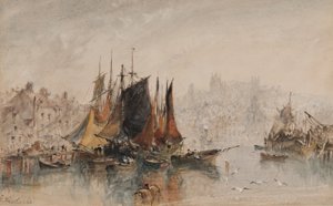Whitby Harbor (blæk & wc på papir)