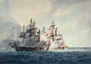 Handlingen mellem Hans Majestæts Sloop, Bonne Citoyenne, og den franske fregat, La Furieuse, den 6. juli 1809 på de vestlige øer, indgraveret af R und D Havell, udgivet af Robert Cribb i 1810