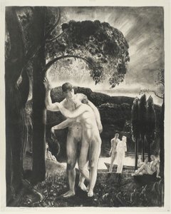 Amour, Men Like Gods-serien, 1923 (litho på vævet papir) af George Wesley Bellows