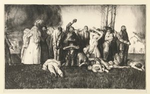 Village -massakre eller massakre på Dinant fra krigsserien af George Wesley Bellows