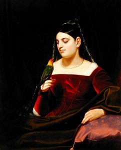 Lady og papegøje, ca. 1835 (olie på lærred)