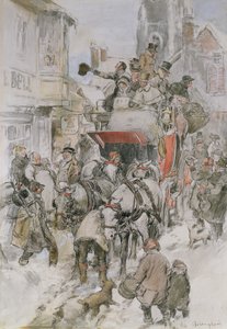 The Christmas Stagecoach (blyant, wc og kropsfarve) af George Wright