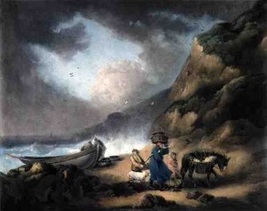 Fishermen, indgraveret af James Ward (1769-1859), pub. af J.R. Smith, 1793 (mezzotintgravering) (par 125518) af George after Morland