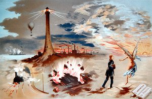 Fremskridt gennem nye opfindelser gennem historien (farvelitografi) af George de Mare