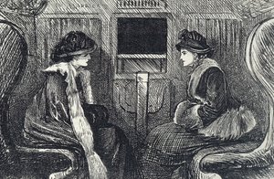 Tegneserie af passagerer i Londons undergrundsbane af George du Maurier