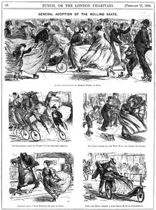 Generel vedtagelse af rulleskøjten. George du Maurier tegnefilm fra Punch af George du Maurier