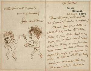 Brev med tegning af Whistler, der truer Du Maurier af George du Maurier