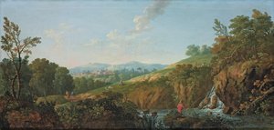 Skovklædt flodlandskab af George the Elder Barret