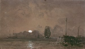 Sunderland Harbour: Moonlight, 1800-tallet