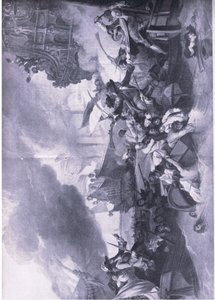 Slaget ved La Hogue, 23.-24. maj 1692: Ødelæggelse af den franske flåde, illustration fra britiske slag på land og hav, 1915