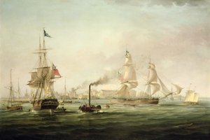 Udsigt over Hulls havn med Spartan (olie på lærred) af George the Elder Chambers