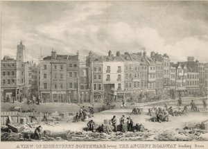 En udsigt over High Street, Southwark, London, som den gamle vejbane