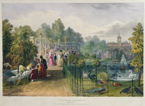 Volieren ved Zoologisk Have, Regents Park, indgraveret og pub. af kunstneren, trykt af Charles Hullmandel (1789-1850), 1836
