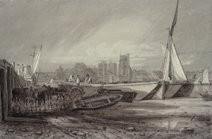 Lambeth Palace og kirke fra Millbank af George the Younger Barret