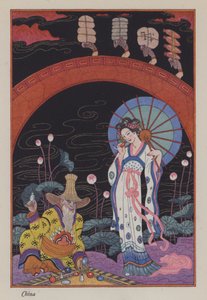 Parfumens romantik: Kina (farve litho) af Georges (after) Barbier