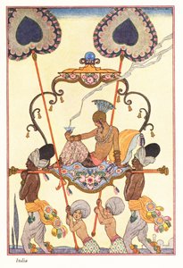 En adelig kvinde brænder røgelse i en palanquin, oldtidens Indien 1928 (tryk) af Georges Barbier