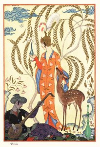 En kvinde holder en parfumeflaske, oldtidens Persien af Georges Barbier