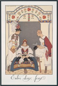 Falbalas and Fanfreluches, Almanak for 1923, Between Two Fires, af George Barbier, tryk af Georges Barbier