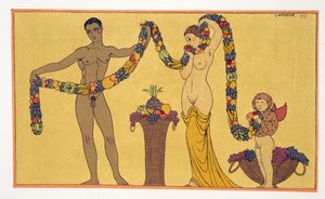 Illustration fra Les Chansons de Bilitis, af Pierre Louys, pub. 1922 (stenciltryk) af Georges Barbier