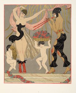 The Dance of the Flowers, illustration fra Les Chansons de Bilitis, af Pierre Louys, pub. 1922 (stenciltryk) af Georges Barbier