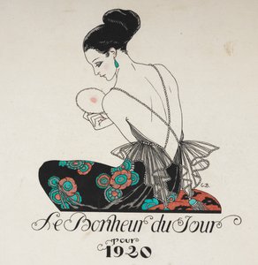 Dagens lykke. En kvinde iført en blomstret kjole. af Georges Barbier
