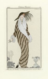 Sable Coat with White Fox Trim, fra Costumes Parisien, pub.1912 (pochoir print) af Georges Barbier