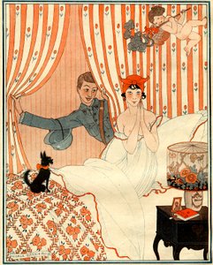 Den uplanlagte tilbagevenden... Eller vækkeuret - illustration fra la Vie Parisienne af Georges Barbier