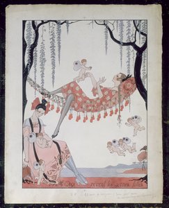 Hvad drømmer unge kvinder om? 1918 (pen, blæk og akvarel på papir) af Georges Barbier