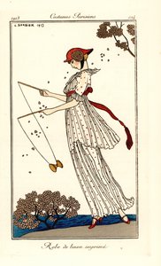 Kvinde i kjole af trykt linned, der spiller diabolo af Georges Barbier