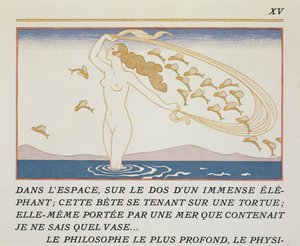 Kvinde, der vader gennem vand, illustration fra 