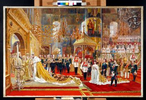Kroning af zar Alexander III af Rusland (1845-1894) og kejserinde Maria Feodorovna (Dagmar af Danmark) (1847-1928) - Kunstværk af Georges Becker (1845-1909) af Georges Becker